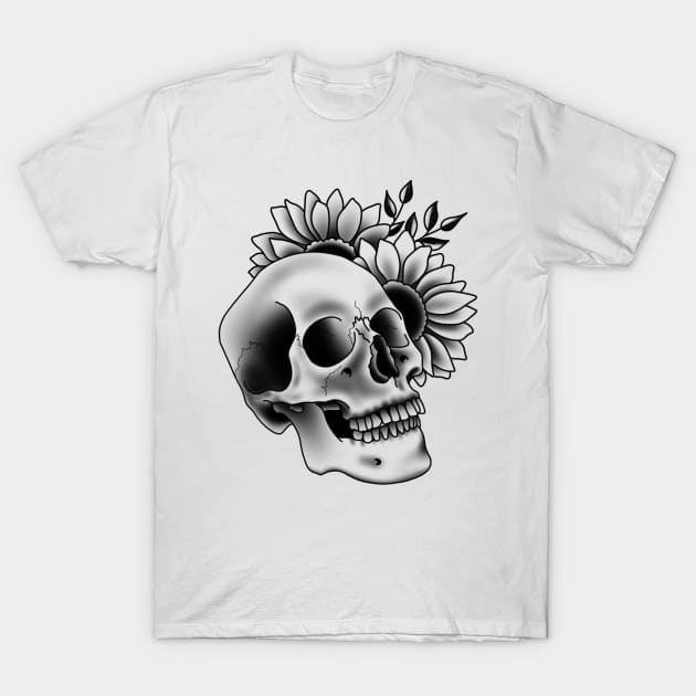 Skull and sunflowers T-Shirt by Glockink